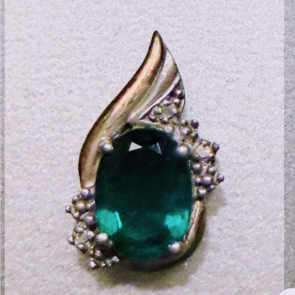 14k Gold with Sterling Silver with Emerald and diamonds charm